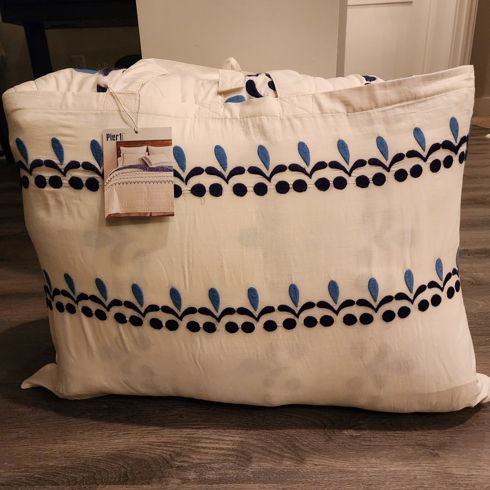 Pier‎ 1 Embroidered Reversible King Quilt Set 3-pc Cotton Coastal Mediterranen - Picture 9 of 14